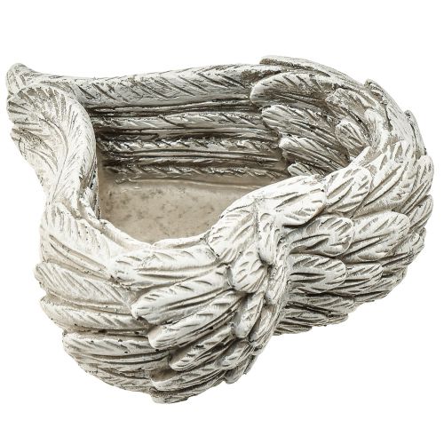 Serce roślinne Pióra odlane kamienne serce szare białe 13×12×6cm 2szt | Floristik24.pl