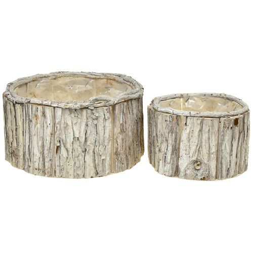 Floristik24 Skrzynka na rośliny drewniana okrągła kora naturalna biała 26/18cm zestaw 2 szt