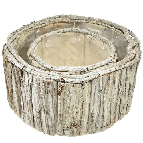 Produkt Skrzynka na rośliny drewniana okrągła kora naturalna biała 26/18cm zestaw 2 szt