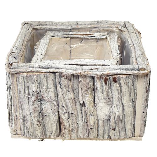 Produkt Skrzynka na rośliny drewniana z korą naturalna biel 17/24cm zestaw 2 szt