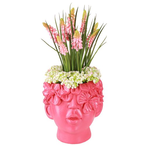 Floristik24 Roślina Głowa Poliresin Popiersie Doniczka Różowa 13.5×13×14cm