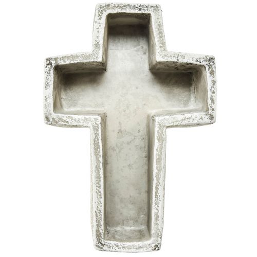 Produkt Krzyż roślinny o wyglądzie betonu, krzyż do miski na rośliny o wymiarach 14,5 x 21 x 5 cm