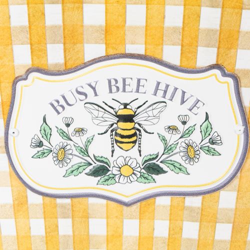 Produkt Doniczka owalna z motywem pszczoły, wzór w kratkę, letnia dekoracja, 38×24×29 cm