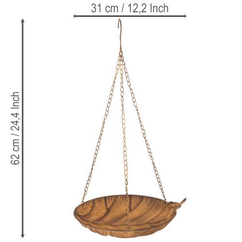 Dekoracyjna miska wisząca, dekoracja ogrodowa, kolor rdzy, Ø31cm, dł.62cm | Floristik24.pl