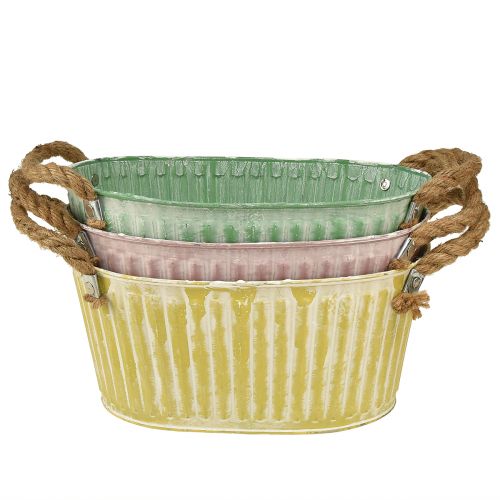 Miska na rośliny Doniczka owalna z uchwytem żółto/zielona/różowa 27cm 3szt