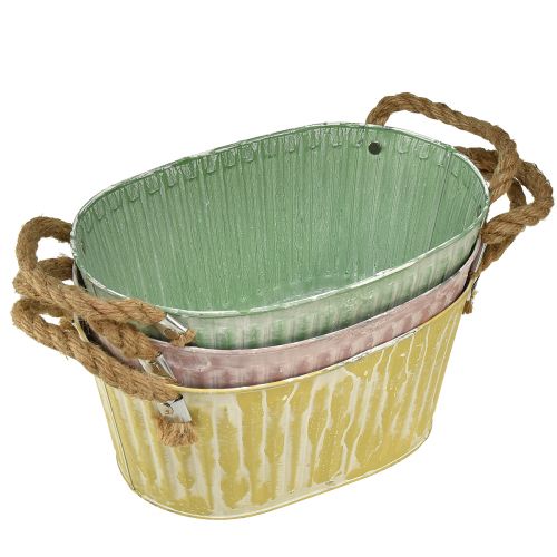 Floristik24 Miska na rośliny Doniczka owalna z uchwytem żółto/zielona/różowa 27cm 3szt