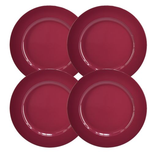 Produkt Uniwersalne, ciemnoczerwone plastikowe talerze – 28 cm, idealne do dekoracji i użytku na zewnątrz – 4 sztuki