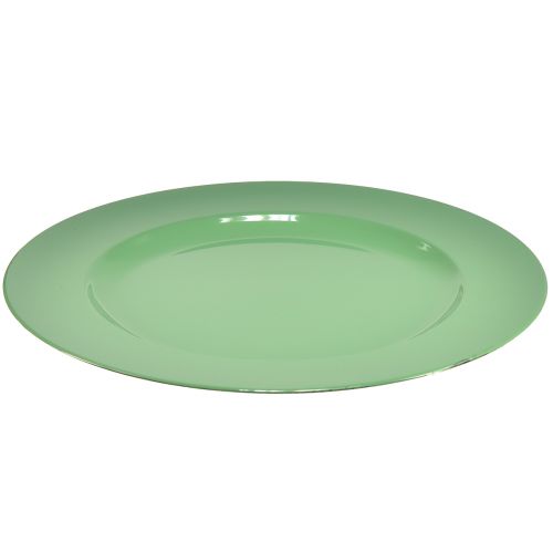 Produkt Solidny zielony plastikowy talerz - 28 cm, idealny do codziennych dekoracji i zajęć na świeżym powietrzu - opakowanie 4 szt