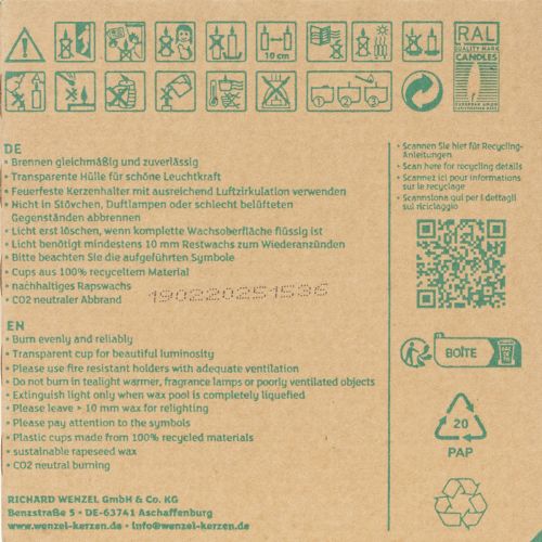 Produkt Podgrzewacze PURE Nature Lights Wosk rzepakowy Naturalny Czas palenia 7 godzin 18 sztuk