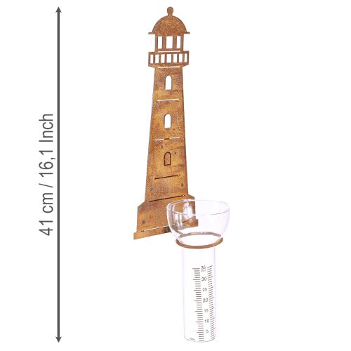 Produkt Deszczomierz w kolorze latarni morskiej w kolorze rdzy – dekoracyjny deszczomierz do ogrodu i na ogrodzenie 41 cm w kolorze rdzy