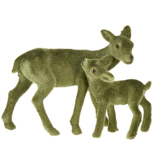 Dekoracyjne figurki jelenia Świąteczny zielony flokowany jeleń z płowym w zestawie H9/5,5cm 4 sztuki