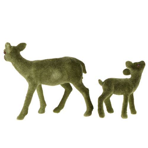Produkt Dekoracyjne figurki jelenia Świąteczny zielony flokowany jeleń z płowym w zestawie H9/5,5cm 4 sztuki