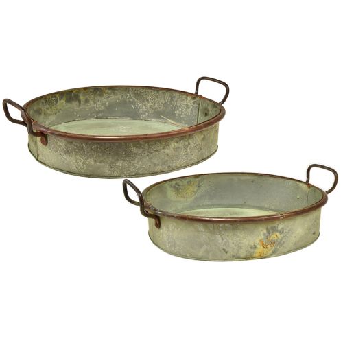 Produkt Miska owalna metalowa z uchwytem na tacę, rdza, 46/52 cm, zestaw 2 szt