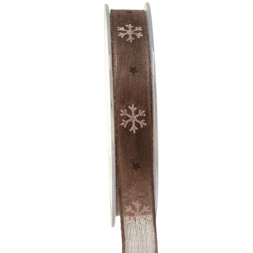 Produkt Wstążka dekoracyjna w kształcie płatka śniegu z drutem w kolorze brązowo-różowym S15mm D15m