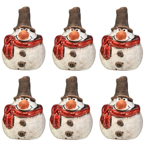 Produkt Figurka bałwana ceramicznego, biała, 6,9cm – dekoracja świąteczna zimowa – 6 szt