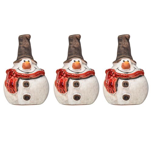 Produkt Figurka bałwana ceramicznego 8,5cm z cylindrem i czerwoną chustą - dekoracja świąteczna i zimowa - 3 szt.