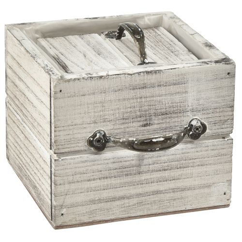 Produkt Drewniany zestaw szuflad z uchwytem, przecierany biały, 12 x 12 cm i 9 x 9 cm - Rustykalne przechowywanie - Zestaw 2 szt.