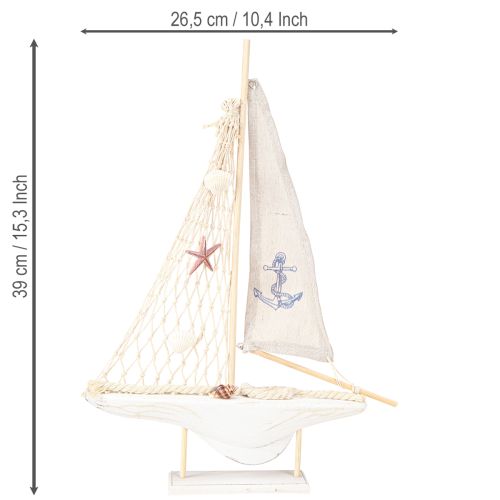 Produkt Dekoracja żaglówki drewno sosnowe na podstawie naturalna biel wys. 39cm
