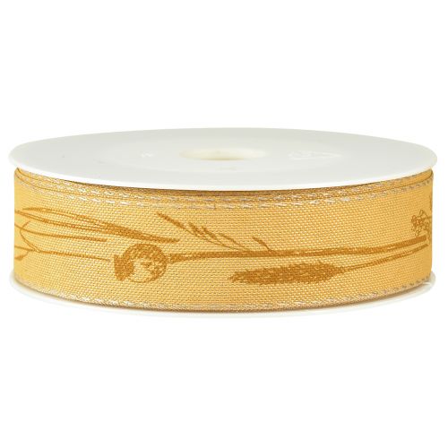 Produkt Wstążka jedwabna jesienna z trawami ozdobna wstążka żółta 25mm 18m