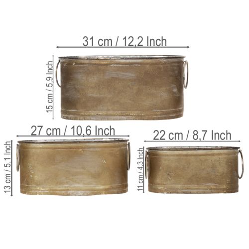 Produkt Zestaw metalowych doniczek i pojemników, styl vintage retro, dł. 22,5 cm/27 cm/31 cm