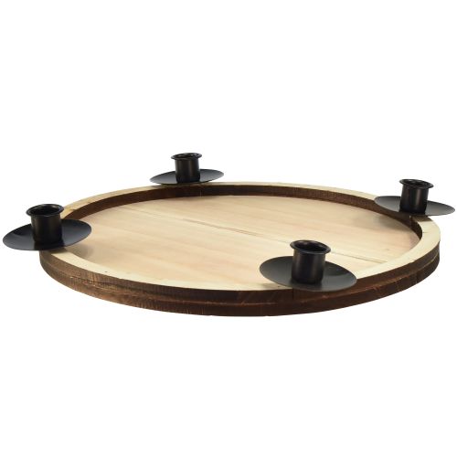 Produkt Świecznik sztyftowy z drewnianą tacą – naturalny i czarny, Ø 33 cm – ponadczasowy design pasujący do dekoracji każdego stołu