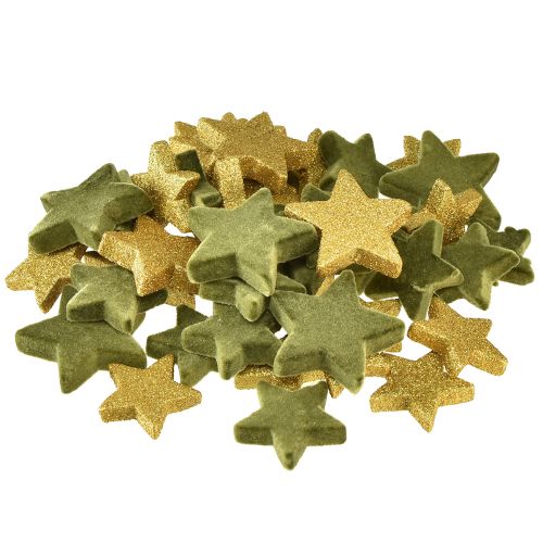 Produkt Dekoracja rozproszona gwiazdki zielono-złota z brokatem Dekoracja stołu Świąteczna 4/5cm 40 szt
