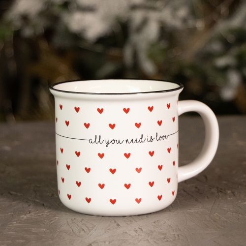 Produkt Kubek ceramiczny z serduszkami biało-czerwony Ø9cm H9cm
