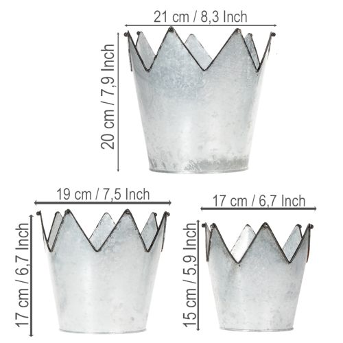 Korona do doniczki metalowa dekoracyjna cynkowa Ø21,5/19,5/17cm zestaw 3 szt. | Floristik24.pl