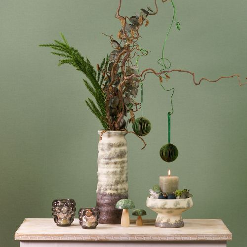 Produkt Dekoracja ceramiczna wazonu do suchej florystyki kremowo-szaro-zielona wys. 34cm