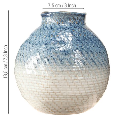 Produkt Wazon ceramiczny szkliwiony w kolorze niebiesko-białym, pleciony, wys. 18,5 cm