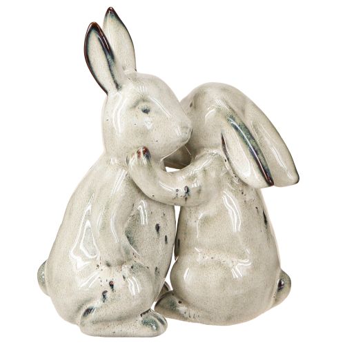 Floristik24 Ceramiczne figurki królików szare – słodka dekoracja wielkanocna 2 szt. 22 cm
