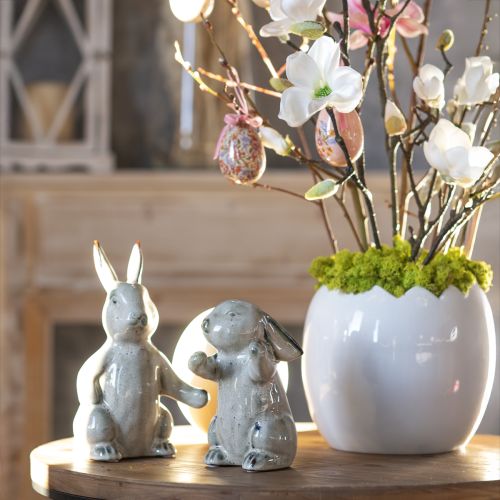 Floristik24 Ceramiczne figurki królików szare – słodka dekoracja wielkanocna 2 szt. 22 cm