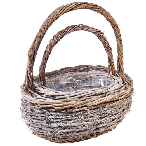 Produkt Kosz wiklinowy z rączką owalny biały naturalny L32/40cm – zestaw 2 szt