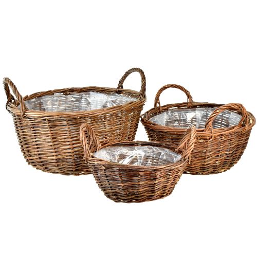 Rustykalny zestaw koszy wiklinowych z uchwytami do przenoszenia - 3 rozmiary (40 cm, 33 cm, 26 cm) - Wielofunkcyjny do domu i ogrodu - Zestaw 3 szt.