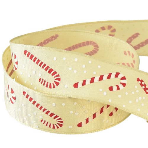 Produkt Wstążka świąteczna z cukierkowymi laskami Wstążka prezentowa beżowa 25mm 15m