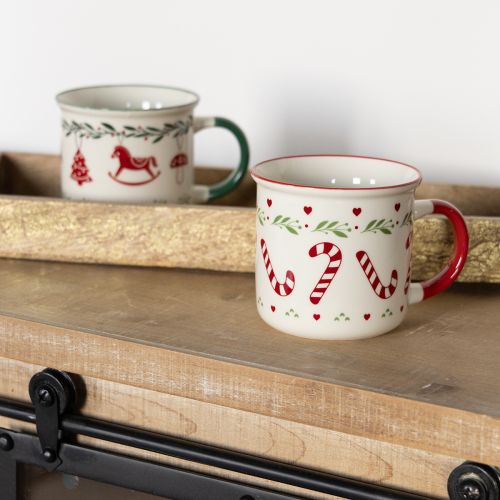 Produkt Kubek świąteczny ceramiczny czerwony zielony kremowy wys. 9cm 2 szt.