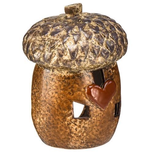 Produkt Latarnia żołędziowa brązowa, 15,4cm - Rustykalna jesienna dekoracja z motywem serca
