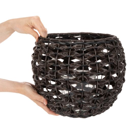 Świecznik na podgrzewacze tkany, czarno-brązowy, letnia dekoracja, Ø31cm, wys. 25cm | Floristik24.pl