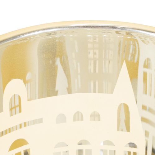 Produkt Latarnia szklana srebrno-złota sylwetka miasta wys. 12,5 cm 4 szt.