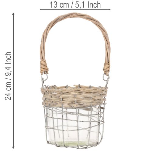 Wisząca ozdoba w kształcie latarenki, metal, szkło, wierzba, Ø13cm, wys.12cm, 2 sztuki | Floristik24.pl
