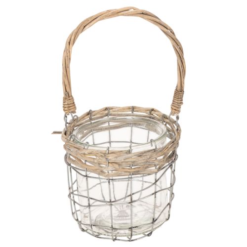 Lampion wiszący, szkło, metal, wierzba, Ø14,5cm, 2 sztuki | Floristik24.pl
