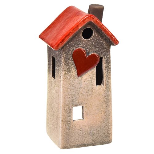 Floristik24 Ceramiczna latarnia domowa z czerwonym dachem i okienkiem w kształcie serca - 17,5 cm 2 szt