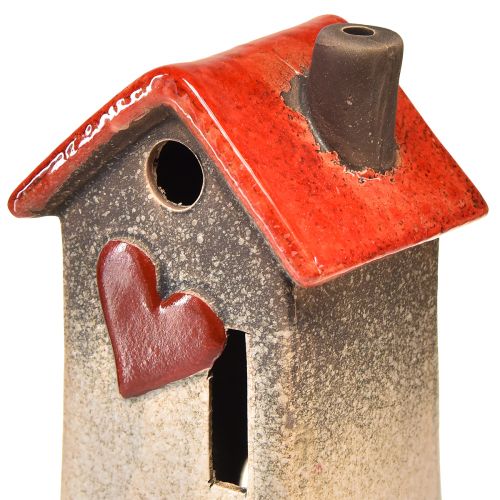 Floristik24 Ceramiczna latarnia domowa z czerwonym dachem i okienkiem w kształcie serca - 17,5 cm 2 szt
