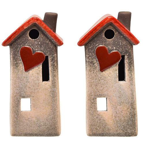 Produkt Ceramiczna latarnia domowa z czerwonym dachem i okienkiem w kształcie serca - 17,5 cm 2 szt