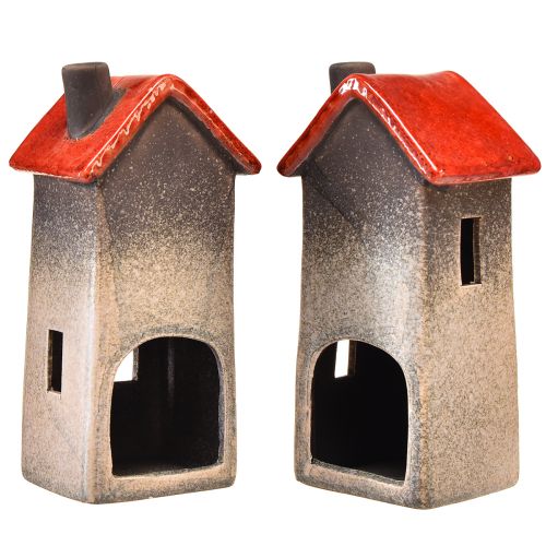 Produkt Ceramiczna latarnia domowa z czerwonym dachem i okienkiem w kształcie serca - 17,5 cm 2 szt