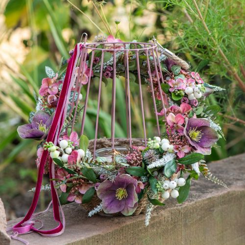 Produkt Latarnia z uchwytem i szkłem świecy w kolorze różowym naturalnym Ø18cm W22cm
