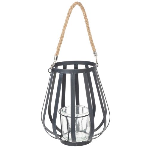 Floristik24 Latarnia metalowa ze szkłem, antracyt, Ø23cm, wys.27cm