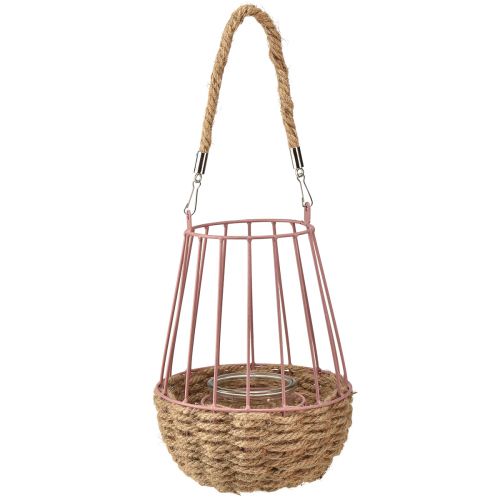 Produkt Latarnia z uchwytem i szkłem świecy w kolorze różowym naturalnym Ø18cm W22cm