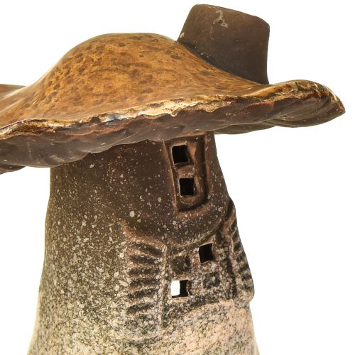 Floristik24 Latarnie Magical Mushroom House – rustykalna ceramika, brązowa, 14,5 cm – zestaw 2 unikalnych dekoracji świetlnych
