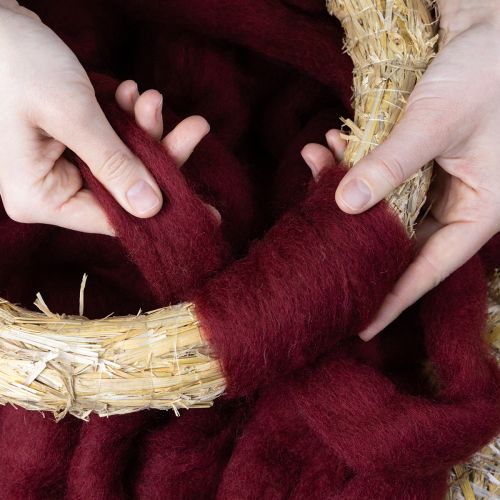 Produkt Sznurek wełniany, wełna dekoracyjna, ciemnoczerwony, wstążka wełniana 10m do florystyki i rękodzieła